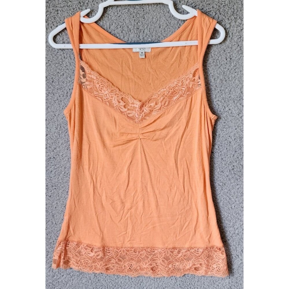Vtg 90s Y2K Cache Women's Sz M Sleeveless Tank Top Lace Trim Orange Coquette